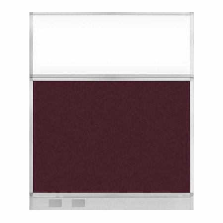 VERSARE Hush Panel Configurable Cubicle Partition 5' x 6' Cranberry Fabric Clear Window w/ Cable Channel 1856409-2